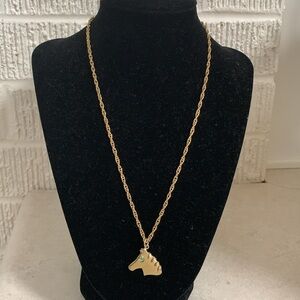 Pierre Cardin Vintage Gold Tone Horse Pendant Necklace